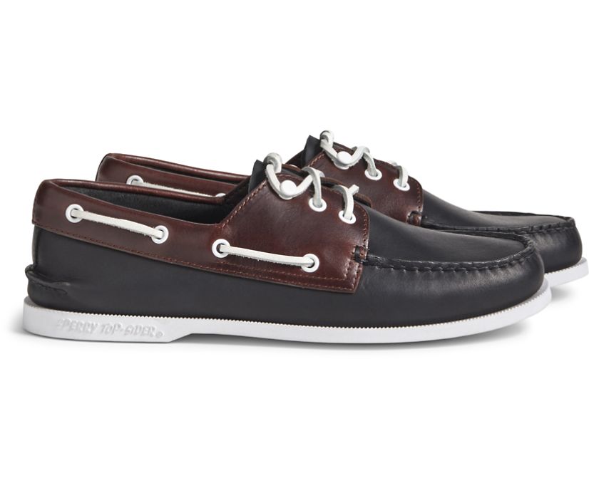 Sperry Cloud Authentic Original 3-Eye Leather Boat Shoes - Men's Boat Shoes - Black/Multicolor [YB54